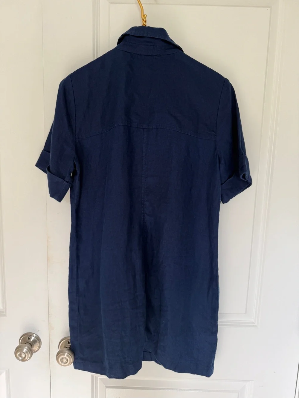 J. Crew famine Navy Short-Sleeve Button-Front shirt Dress 6